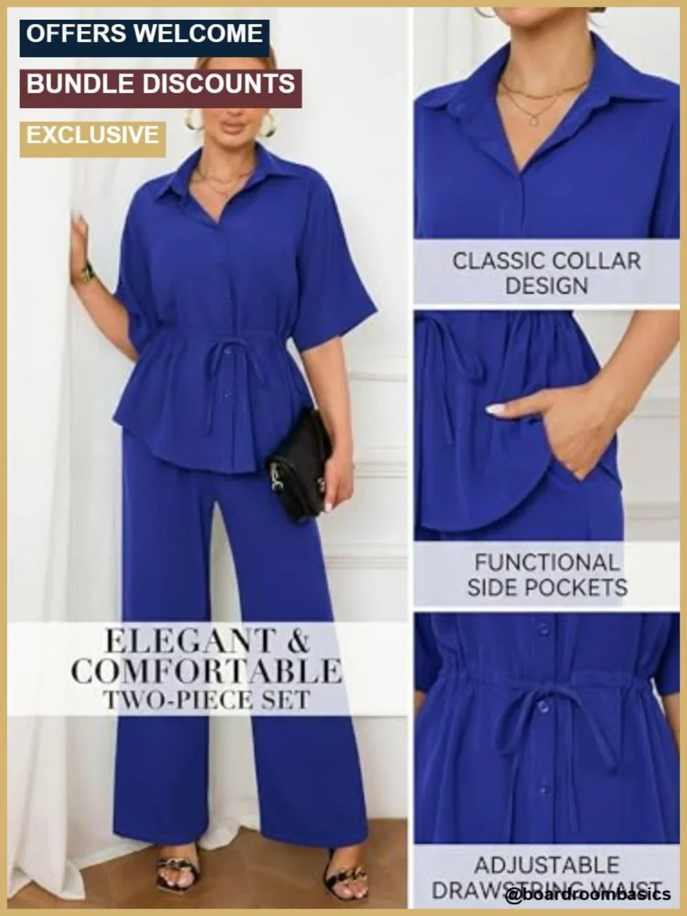 Two Piece Set for Women Dressy Top + Flared Pants Business